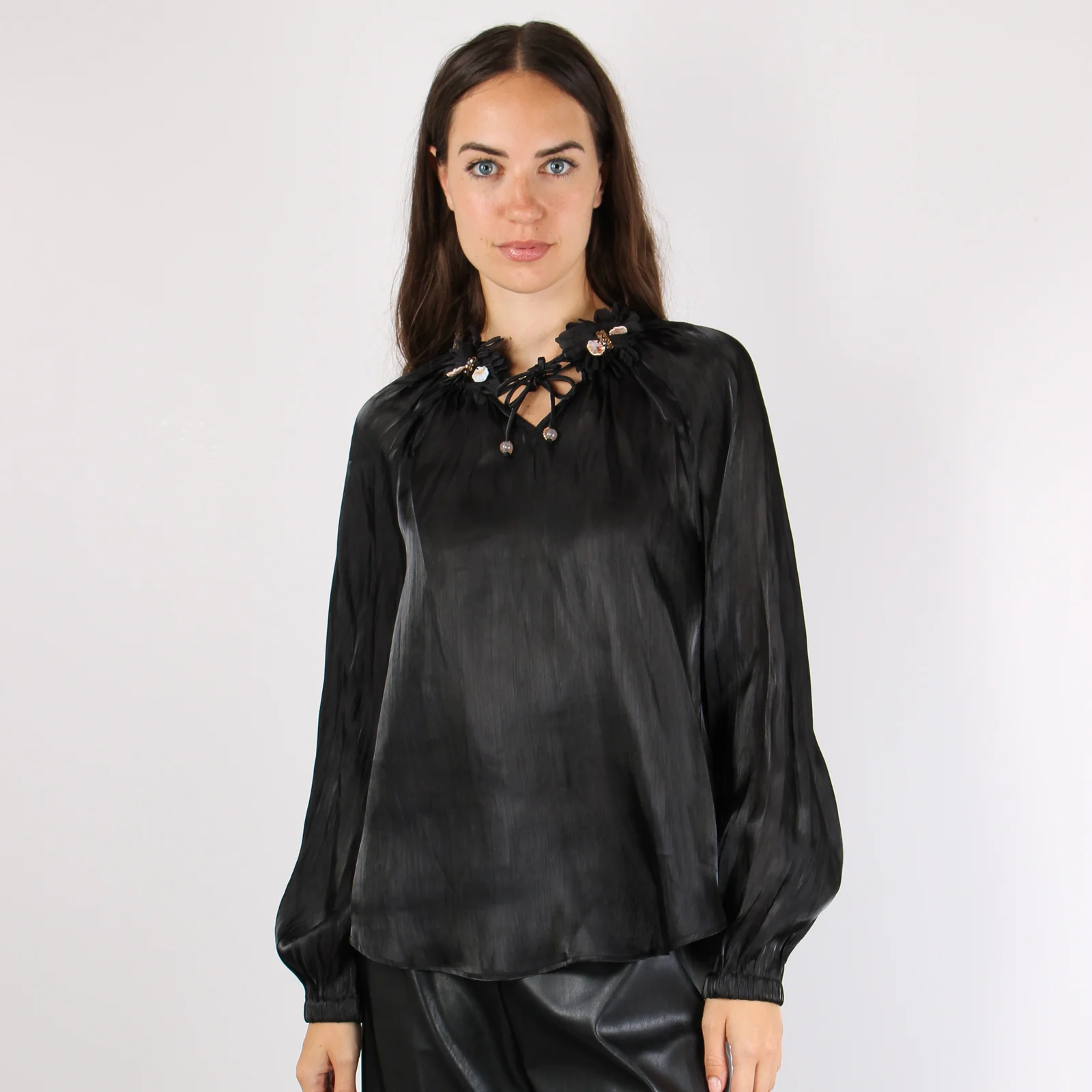 Camicia Arriccio Collo Inserto Nero - immagine 3