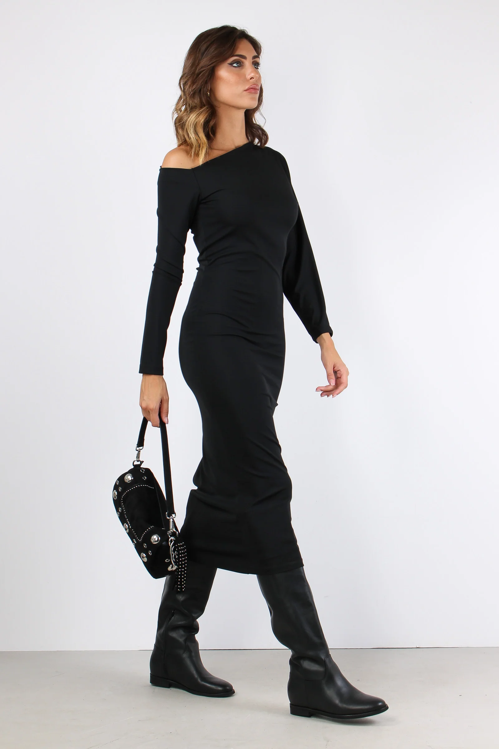 Abito Lungo Asimetrico Nero - immagine 7