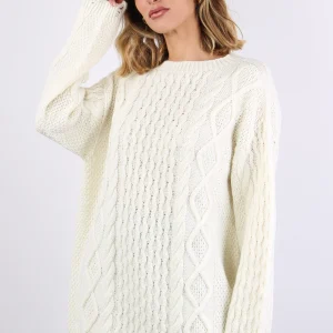 Abito Maglia Trecce Rotture Latte