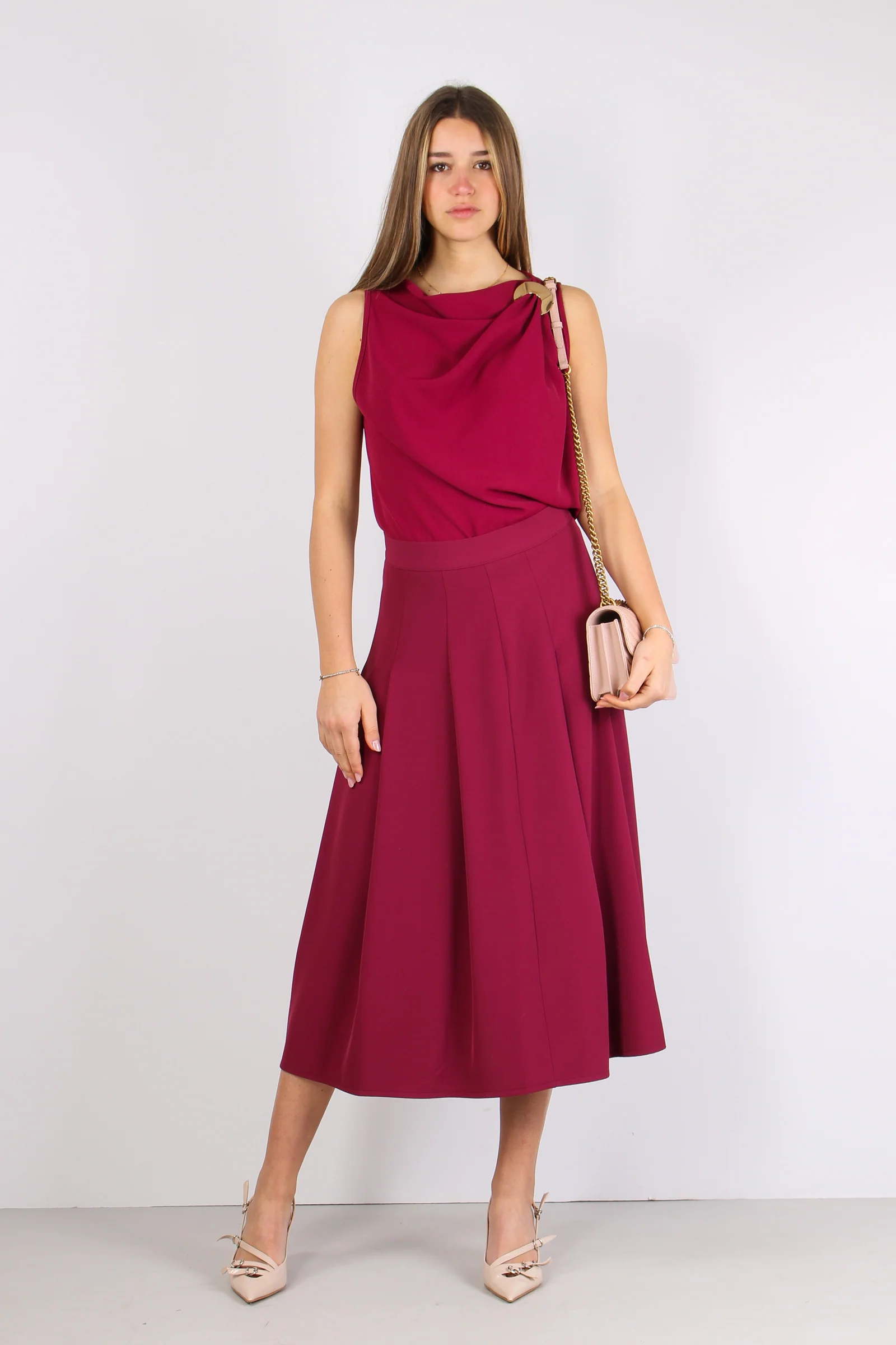 Gonna Pieghe Fluida Sangria - immagine 5