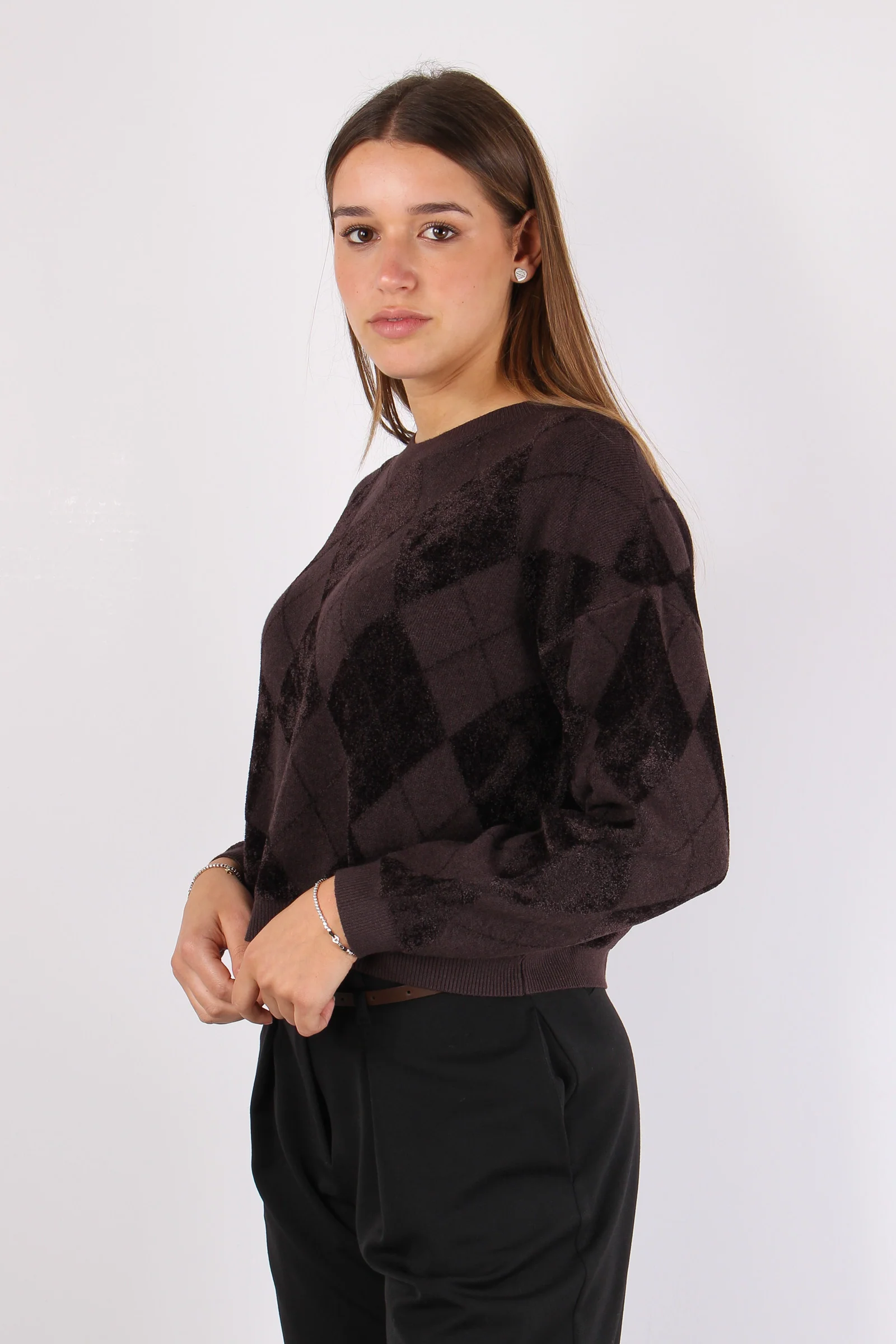 Maglia Rombi Ciniglia Intarsi Moro - immagine 7