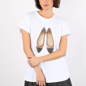 T-shirt Stampa Ballerina Bicol Bianco