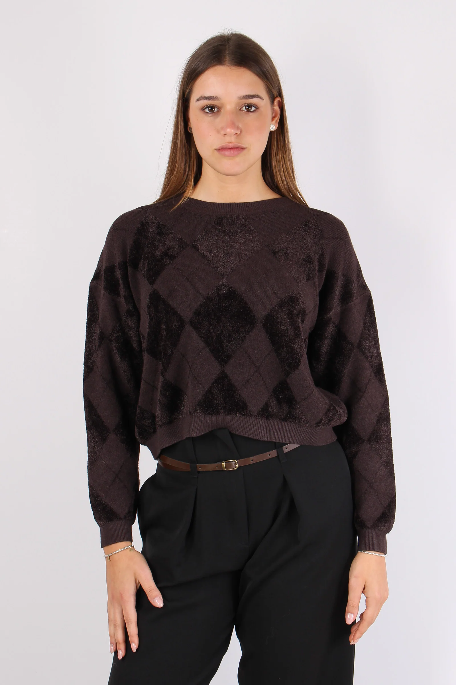 Maglia Rombi Ciniglia Intarsi Moro - immagine 3