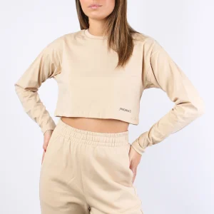 T-shirt Crop Cotone Nocciola