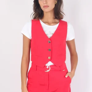 Gilet Corto Gessato Cherry Red