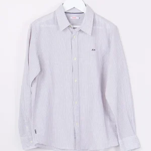 Camicia Misto Lino Riga Sabbia/bianco