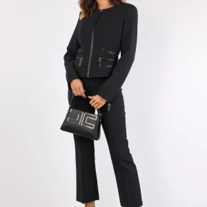 Giacca Zip Inserti Ecopelle Nero