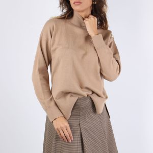 Collo Alto Viscosa Bottoni Oro Cammello