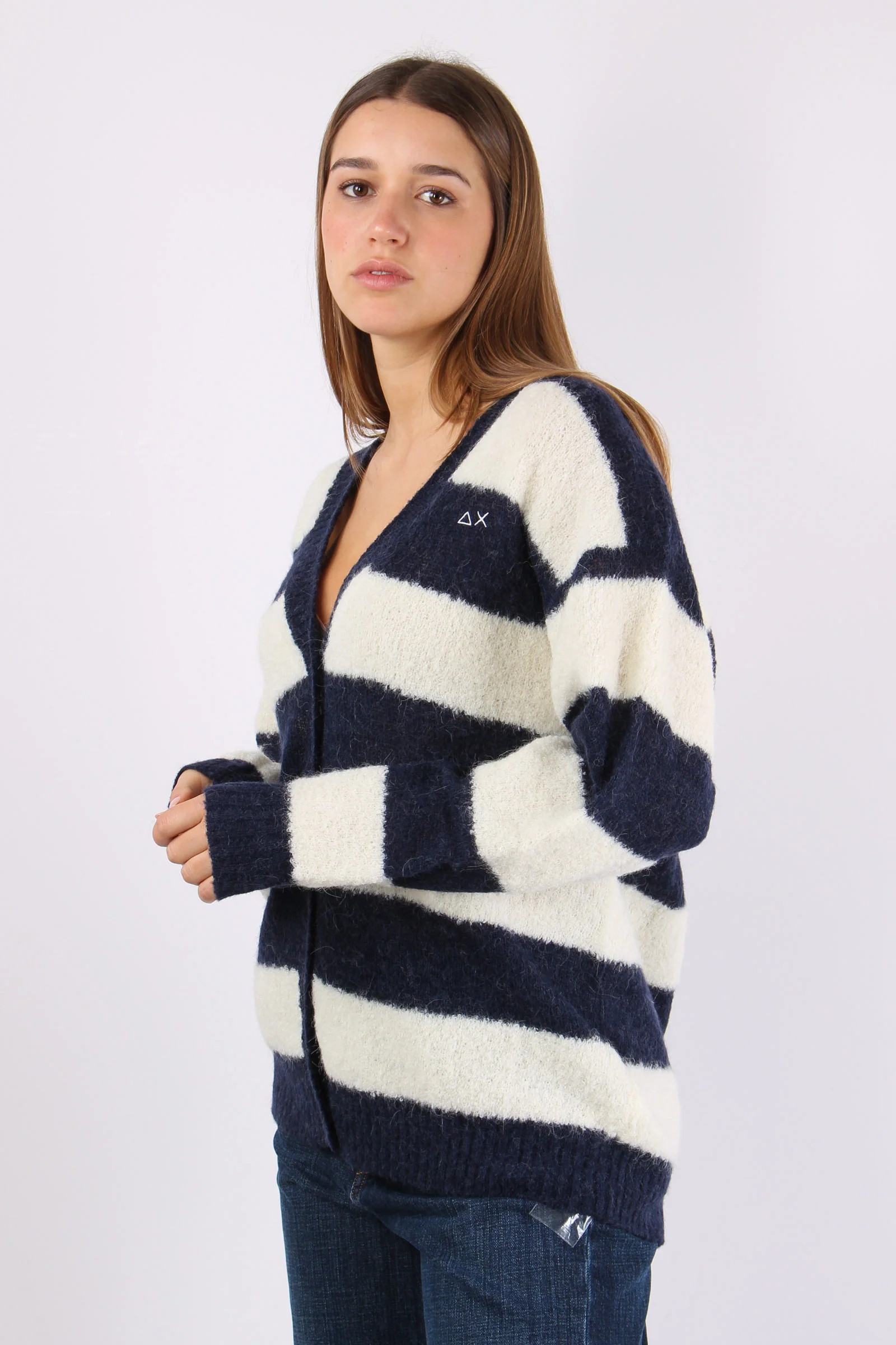 Cardigan Over Riga Bianco/navy - immagine 7