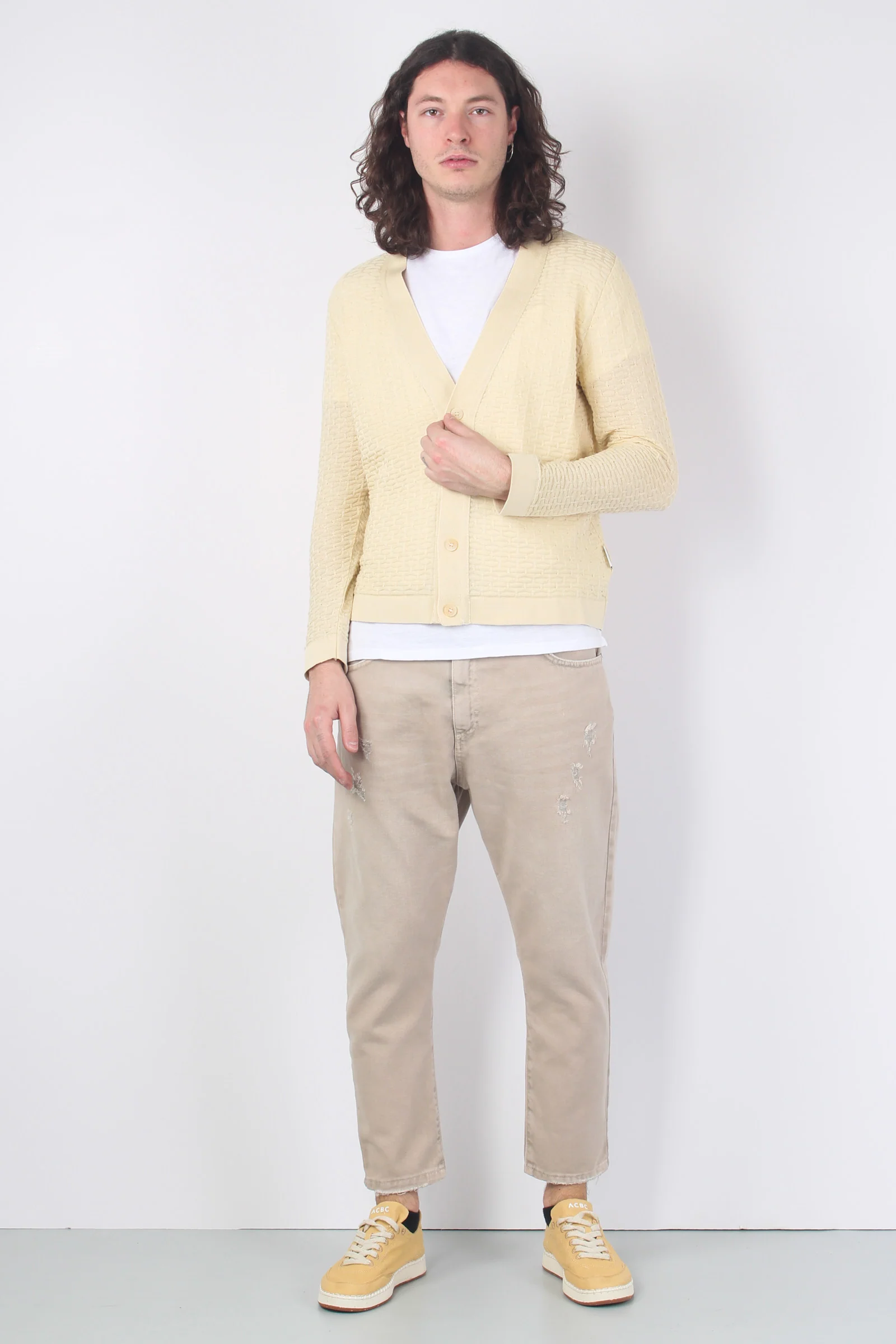 Cardigan Tramato Scollo V Sabbia - immagine 3