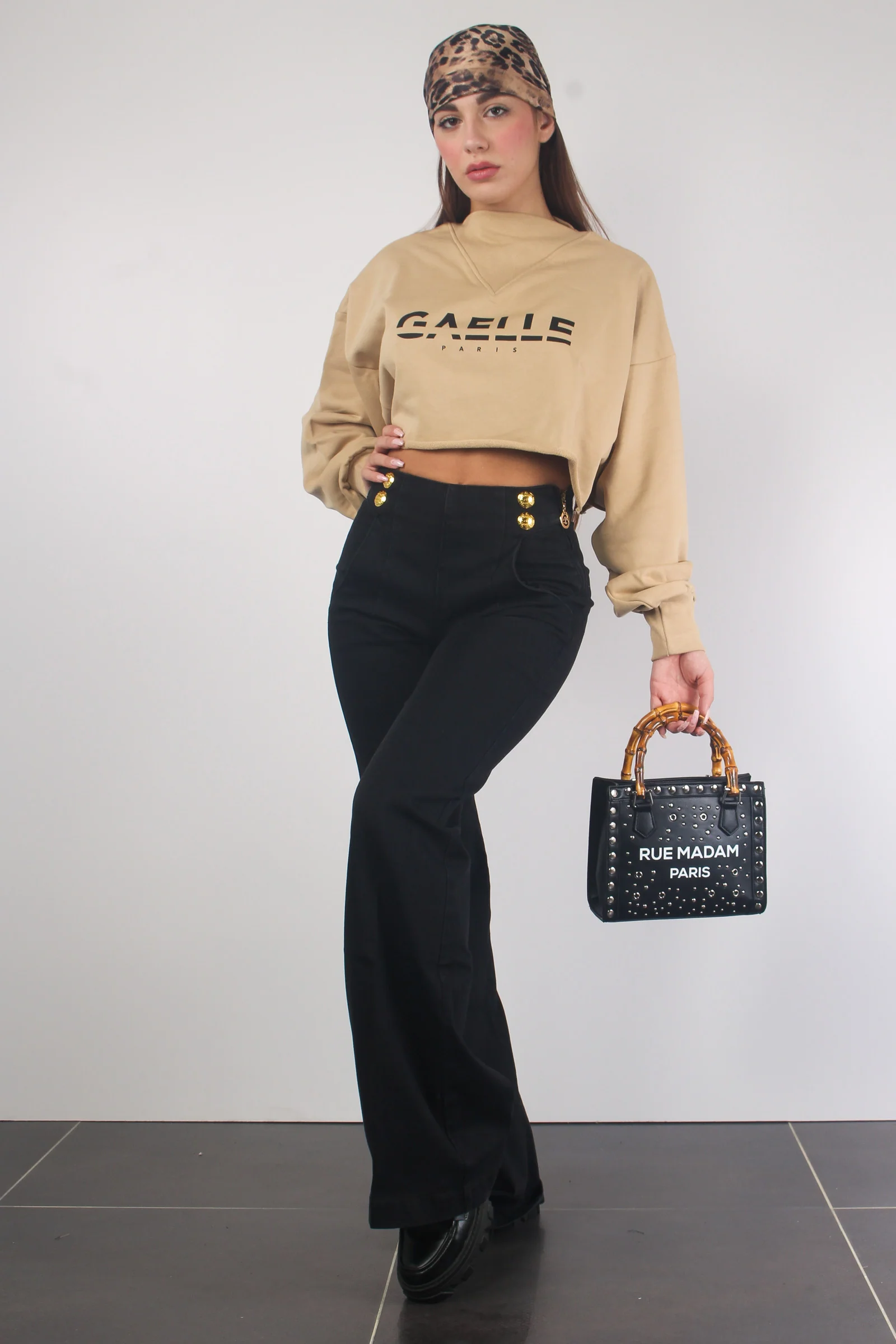 Jeans Palazzo Bottoni Oro Nero - immagine 3