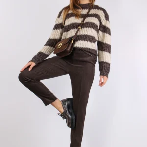 Maglia Riga Paillettes Panna/moro