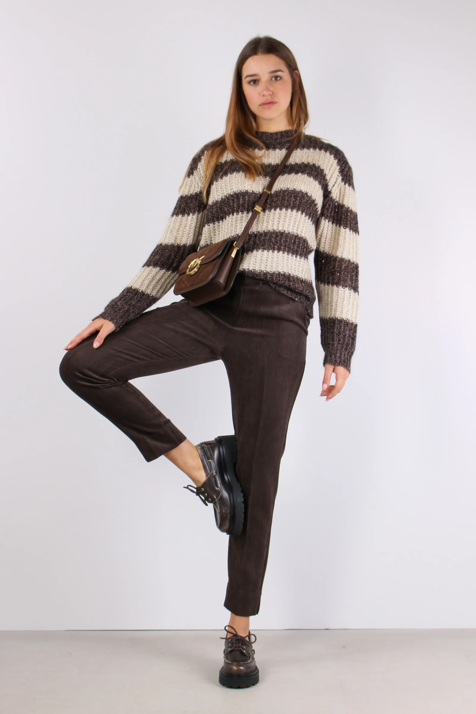 Maglia Riga Paillettes Panna/moro