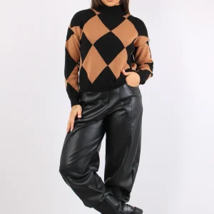 Collo Alto Intarsio Rombi Cammello/nero