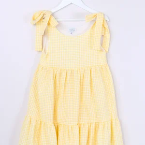 Abito Vichy Balze Bianco/giallo