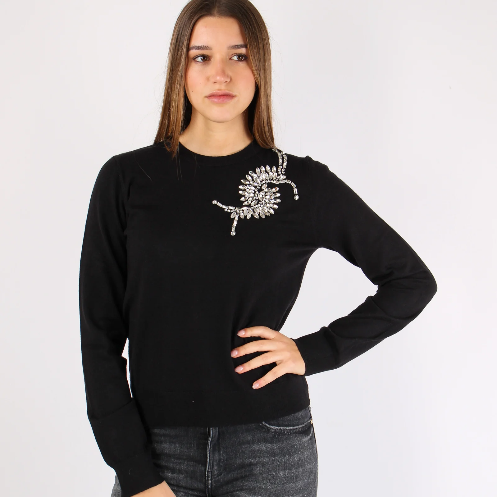 Cretas Maglia Giroccollo Appli Black - immagine 3