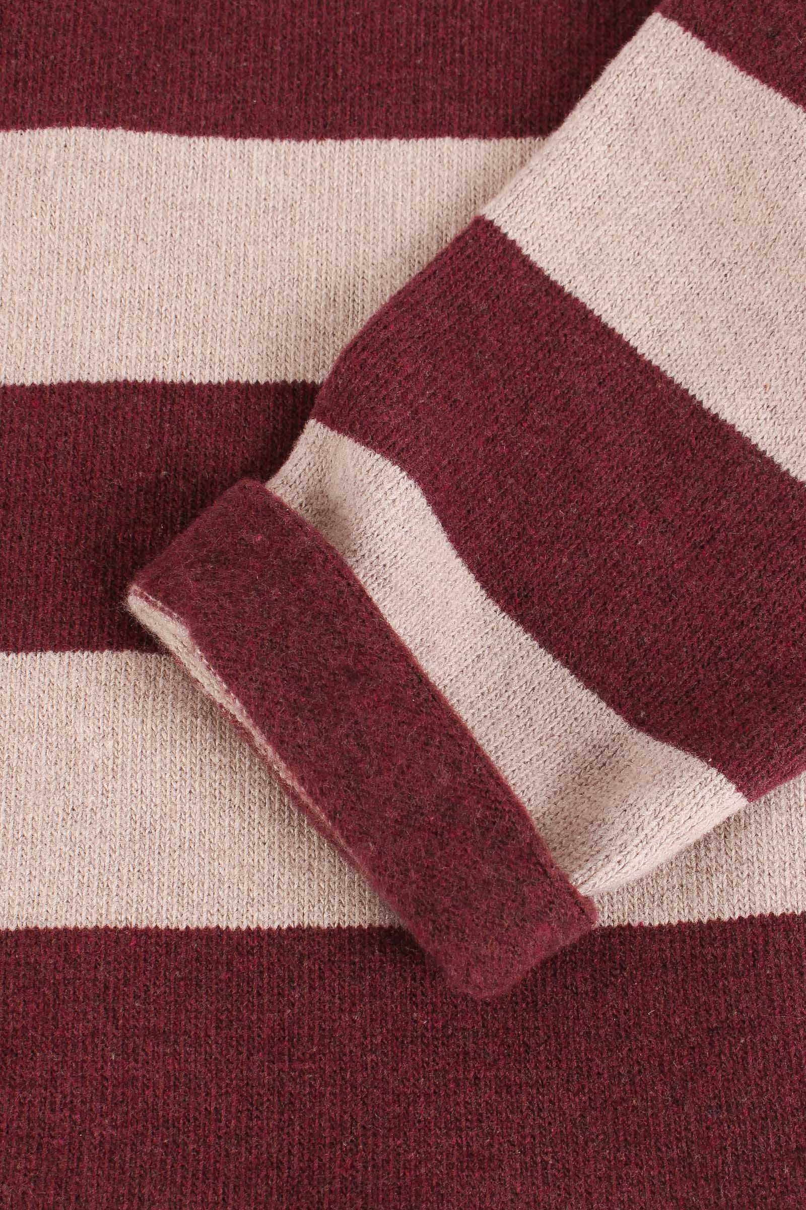 Maglia Riga Caldo Cotone Melanzana/beige - immagine 6
