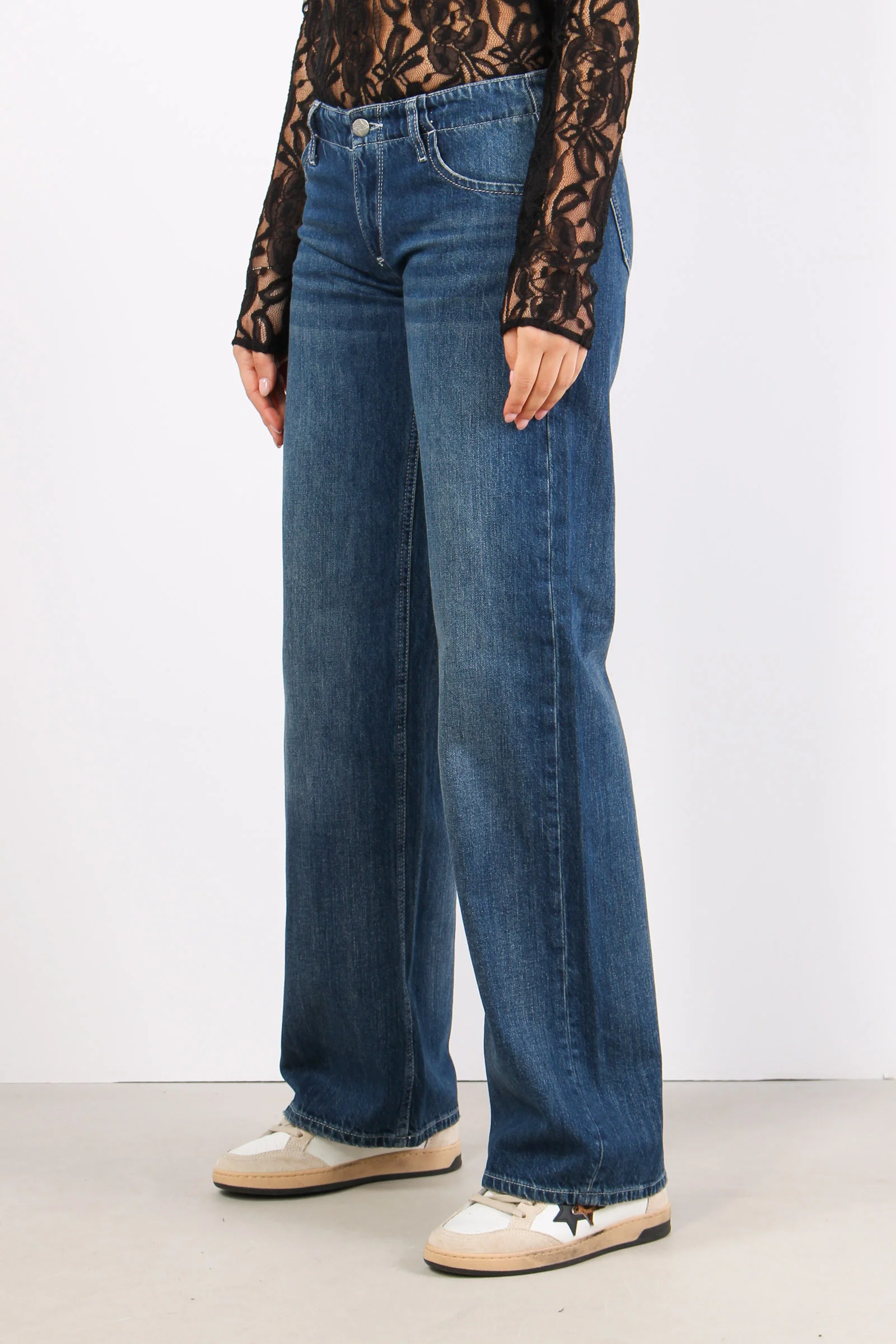 Denim Vita Bassa Gamba Larga Denim Scuro - immagine 4