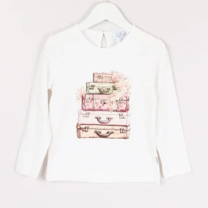 T-shirt Stampa Valige Panna/rosa