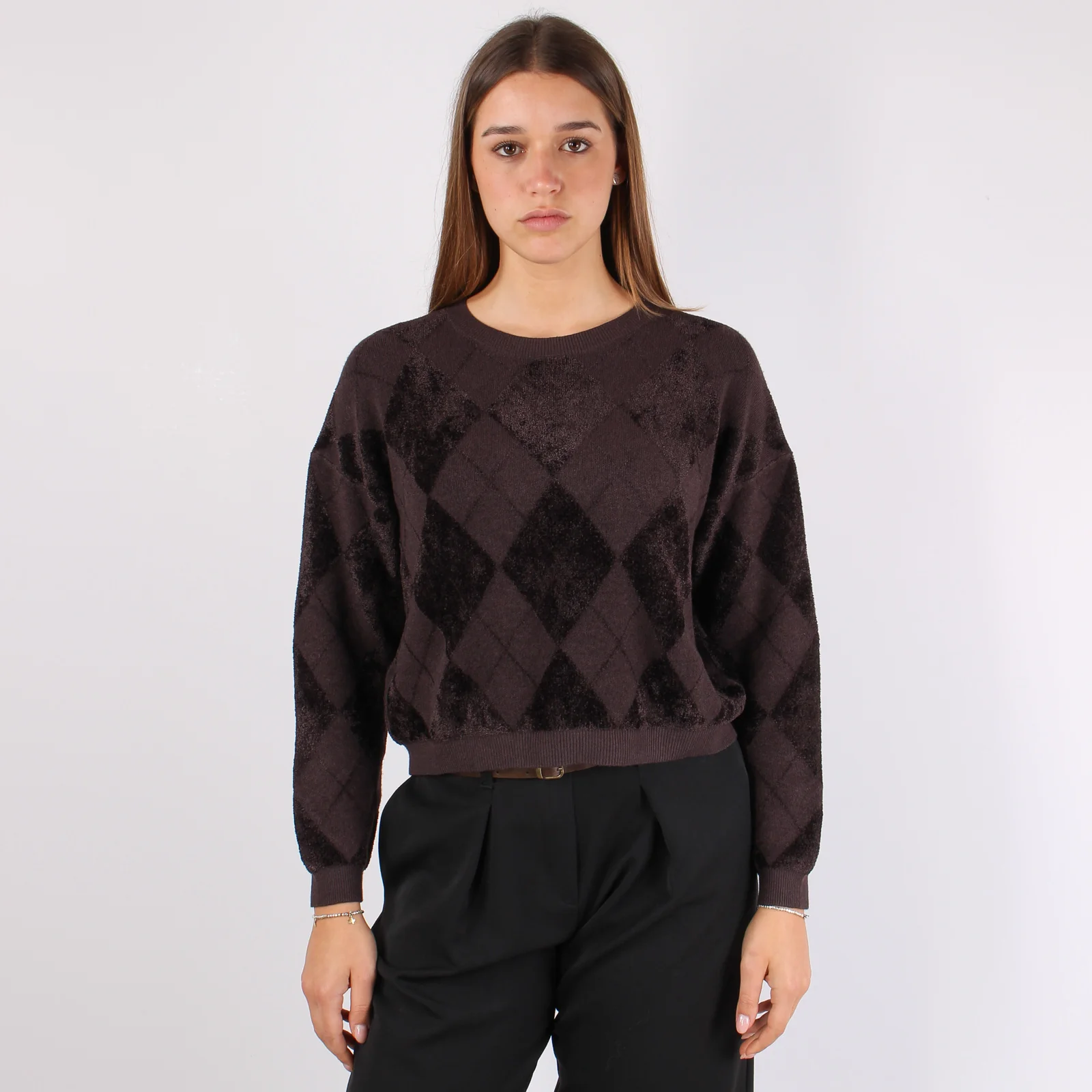 Maglia Rombi Ciniglia Intarsi Moro - immagine 9