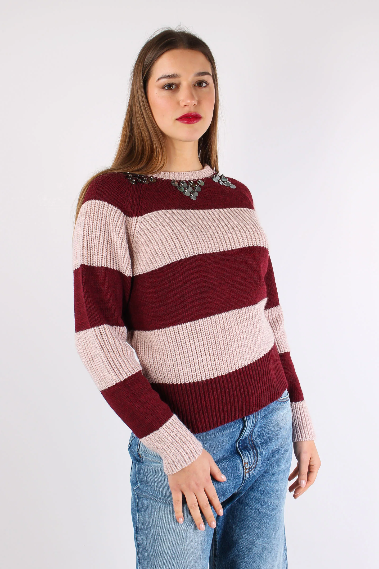Maglia Riga Paillettes Rosa/bordeaux - immagine 8