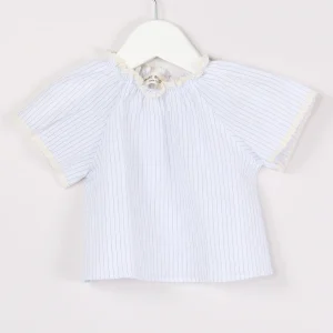 Blusa Inserto Pizzo Azzurro Riga