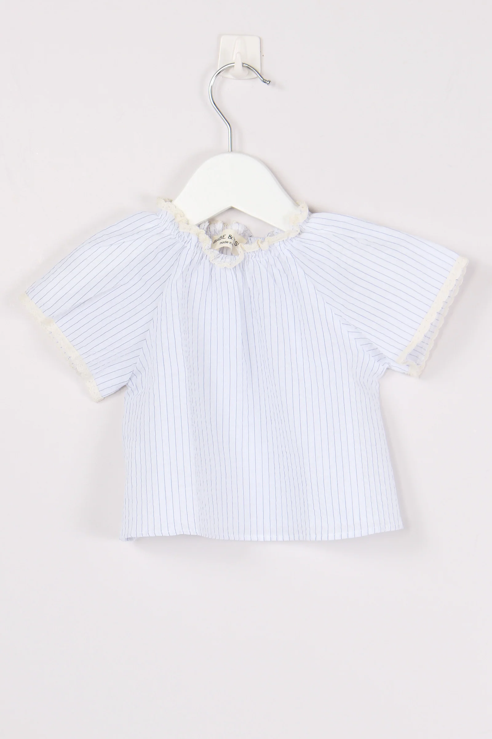 Blusa Inserto Pizzo Azzurro Riga