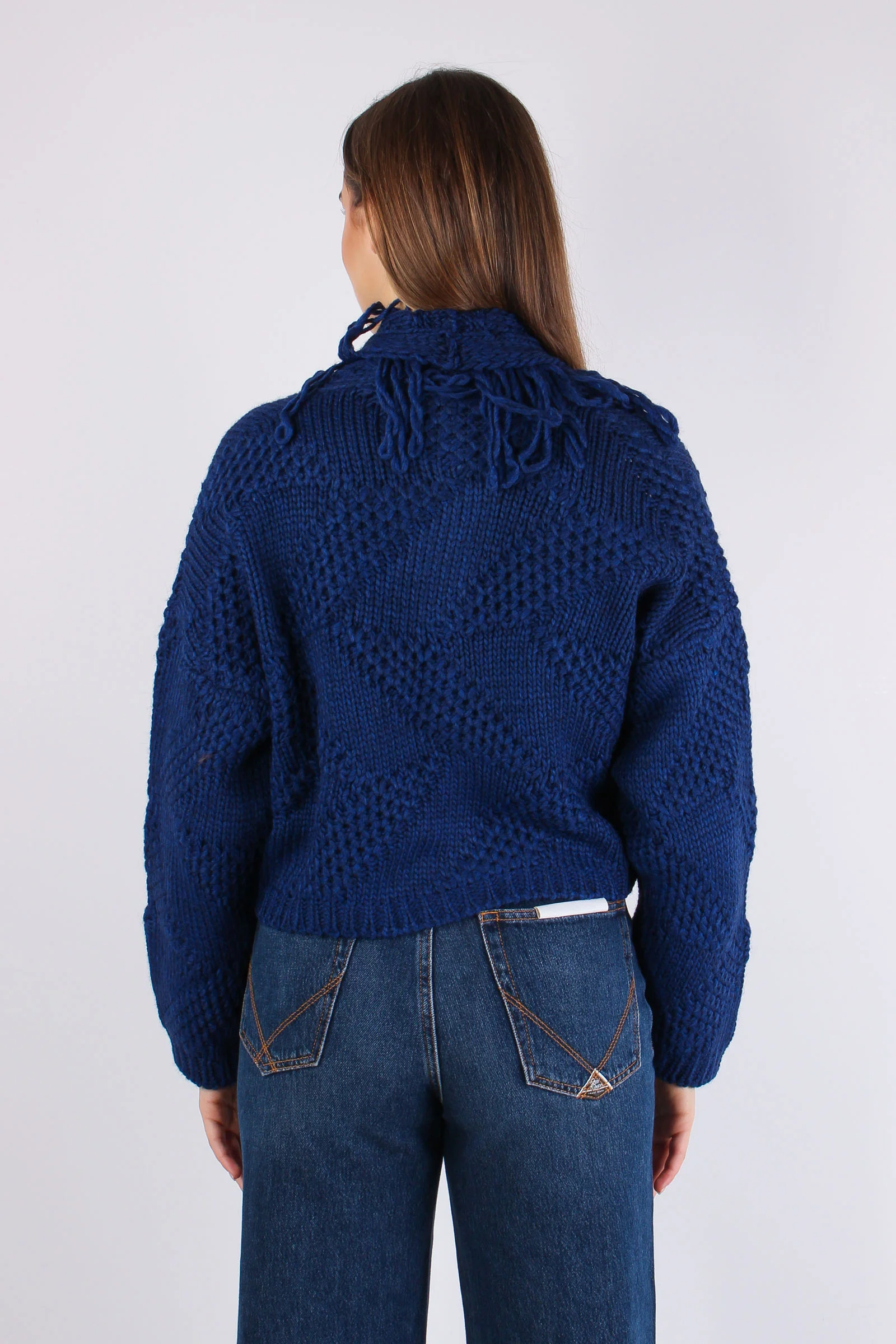 Cardigan Corto Effetto Uncinet Blu - immagine 5