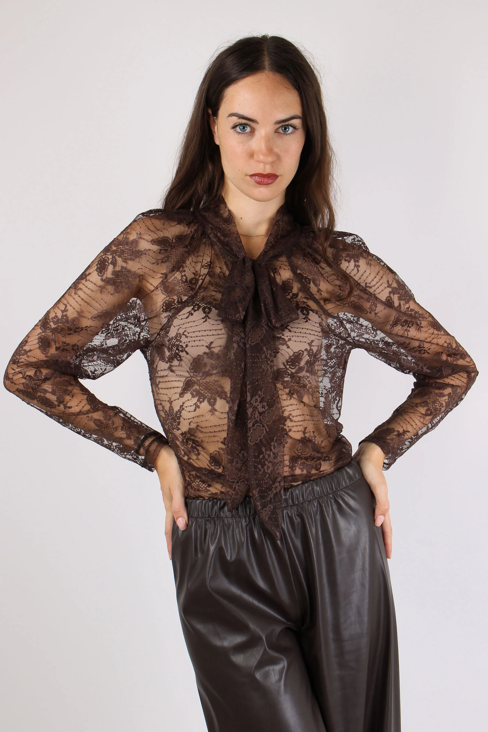 Blusa Fiocco Pizzo Moro