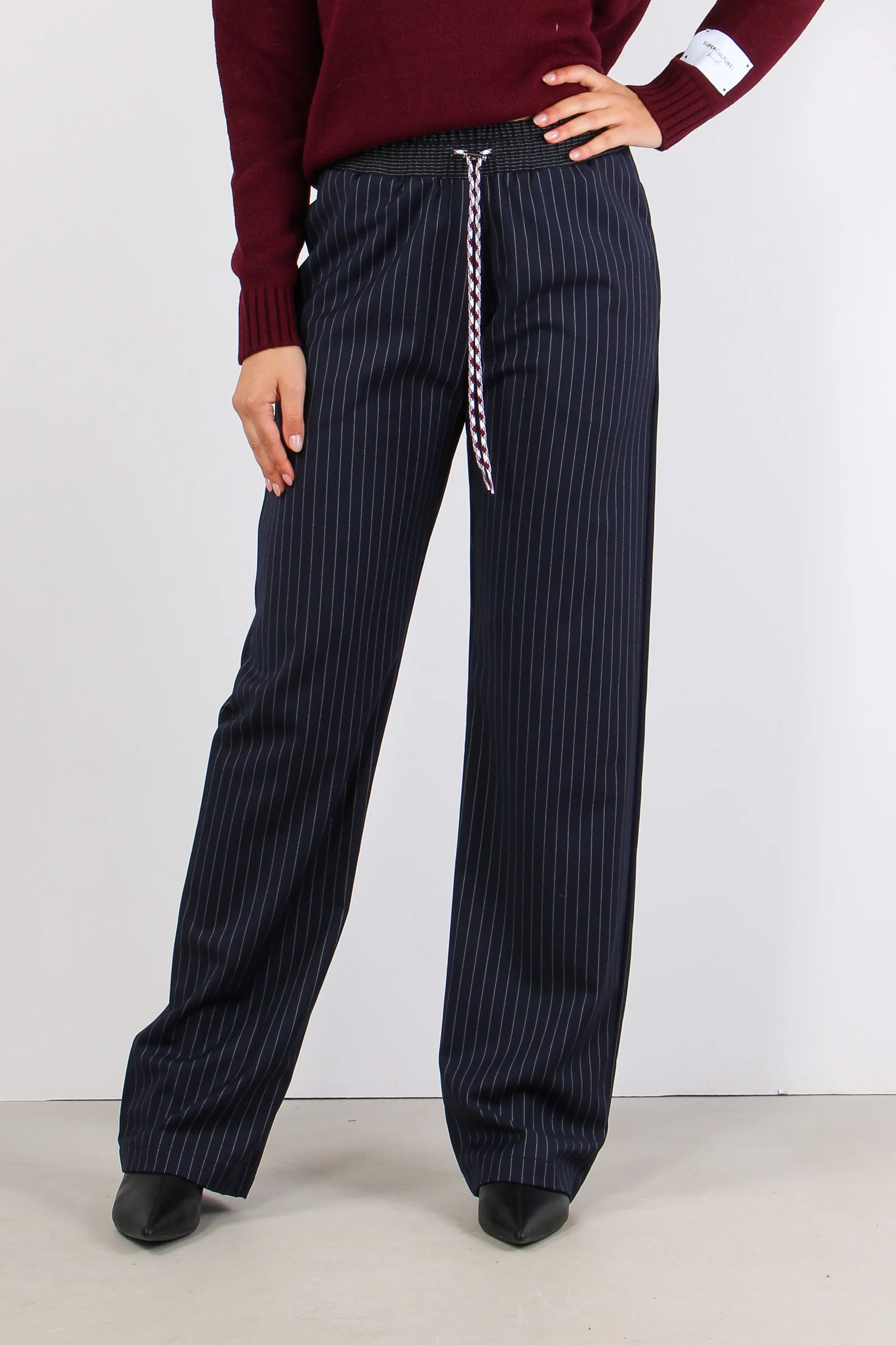 Pantalone Palazzo Gessato Blu Scuro - immagine 3