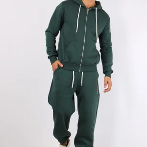 Felpa Full Zip Cappuccio Logo Verde Bosco