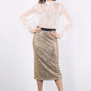 Gonna Tubo Paillettes Oro