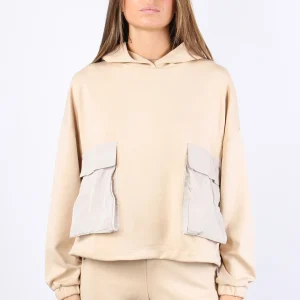 Felpa Cappuccio Tasche Nylon Nocciola