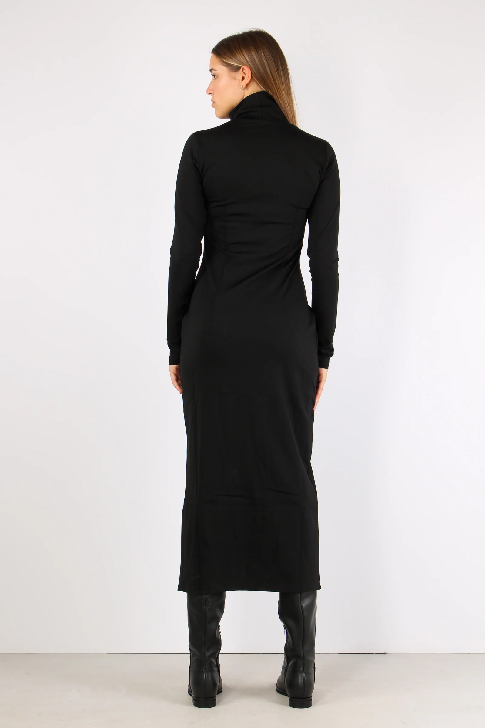 Abito Collo Alto Spacco Nero - immagine 8