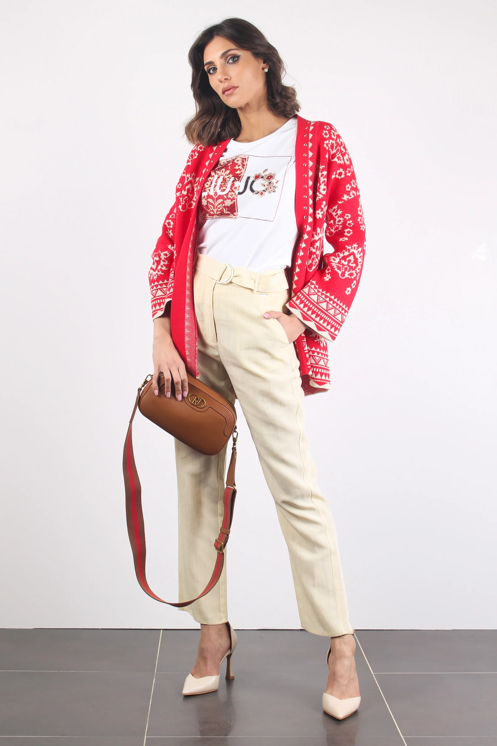 Pantalone Palazzo Cintura Ivoire/camel - immagine 8