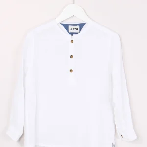 Camicia Coreana Lino Bianco