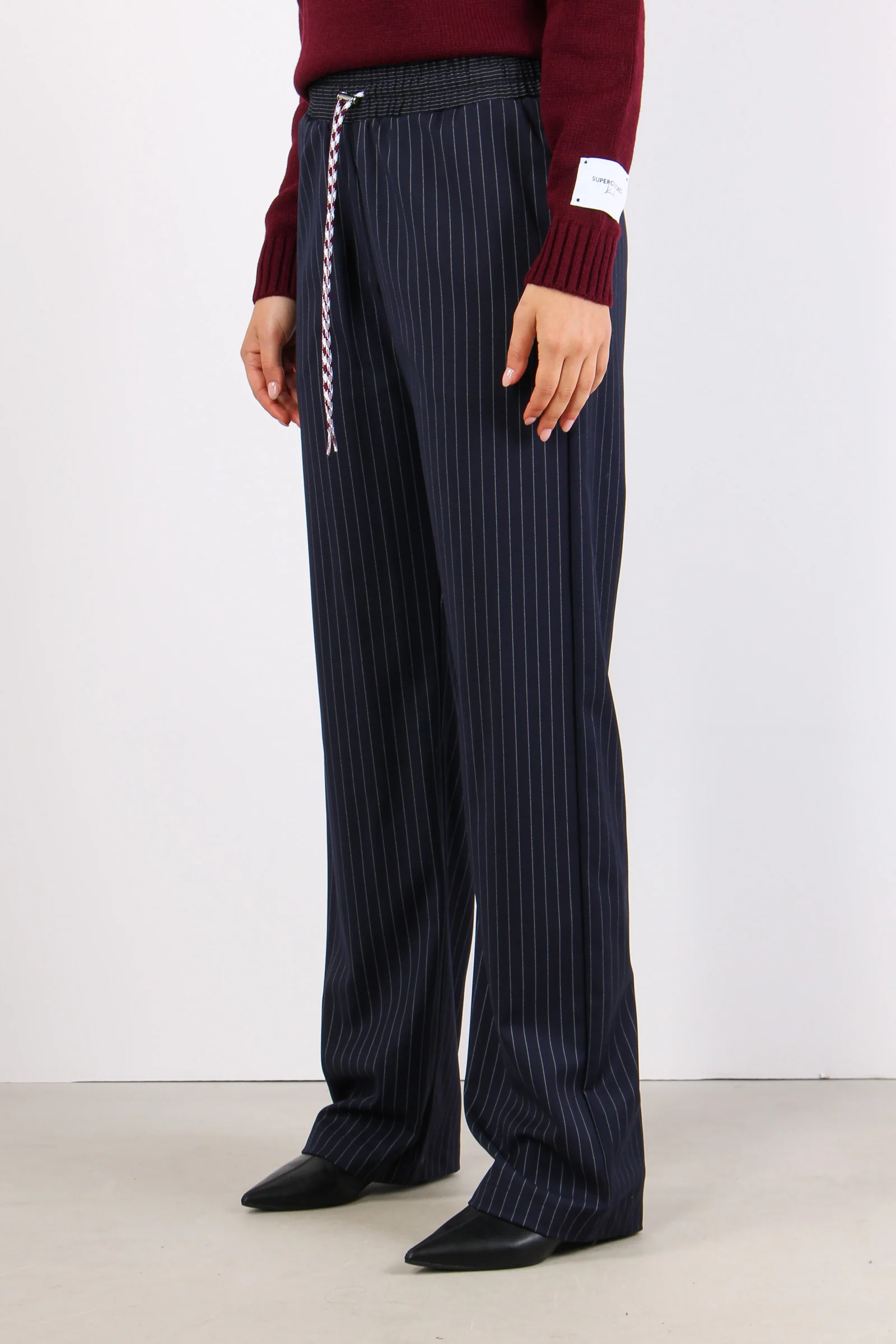 Pantalone Palazzo Gessato Blu Scuro - immagine 4