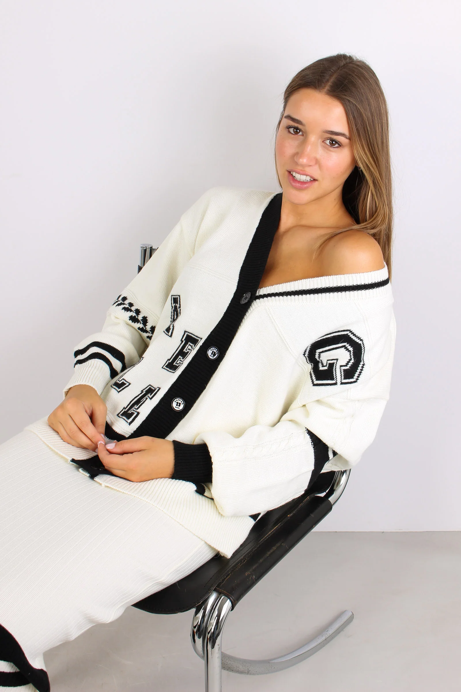 Cardigan College Bicolore Off White - immagine 6