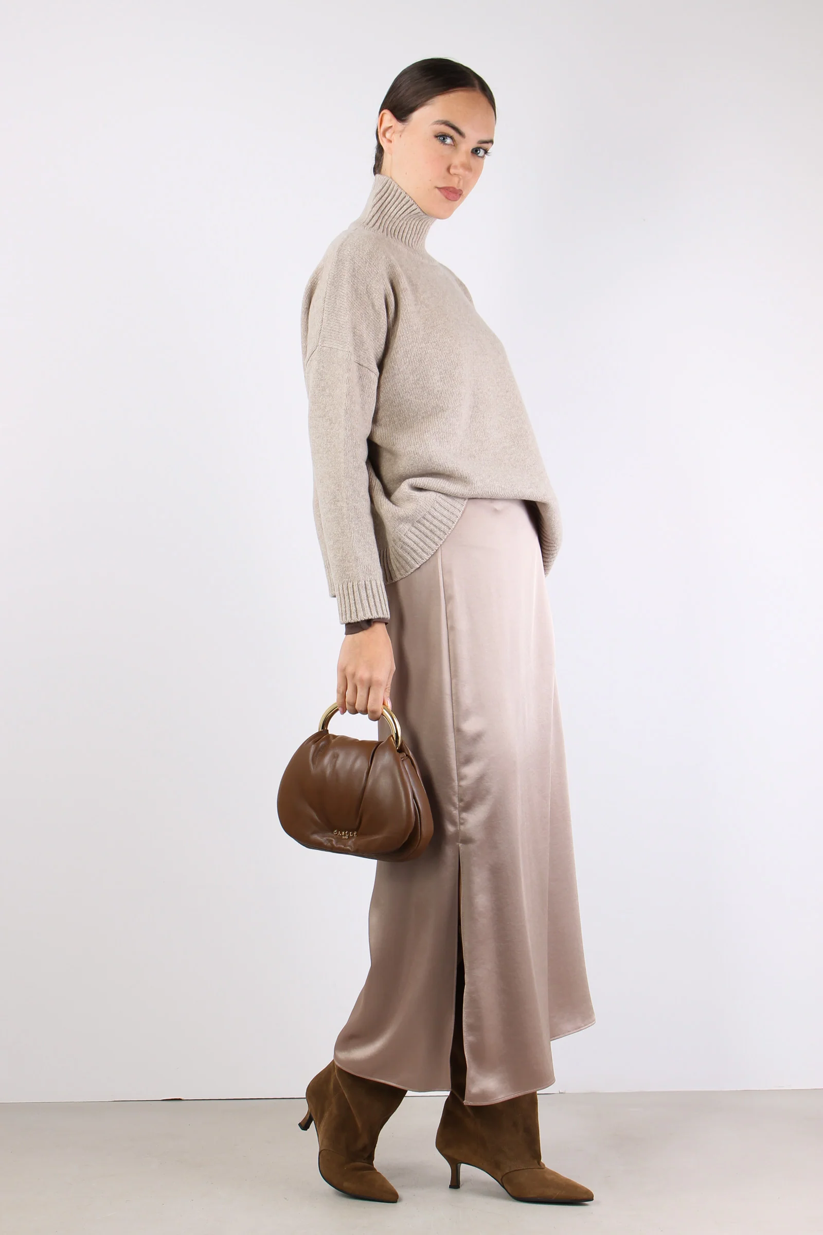 Angelo Gonna Raso Lunga Marron Glace - immagine 8