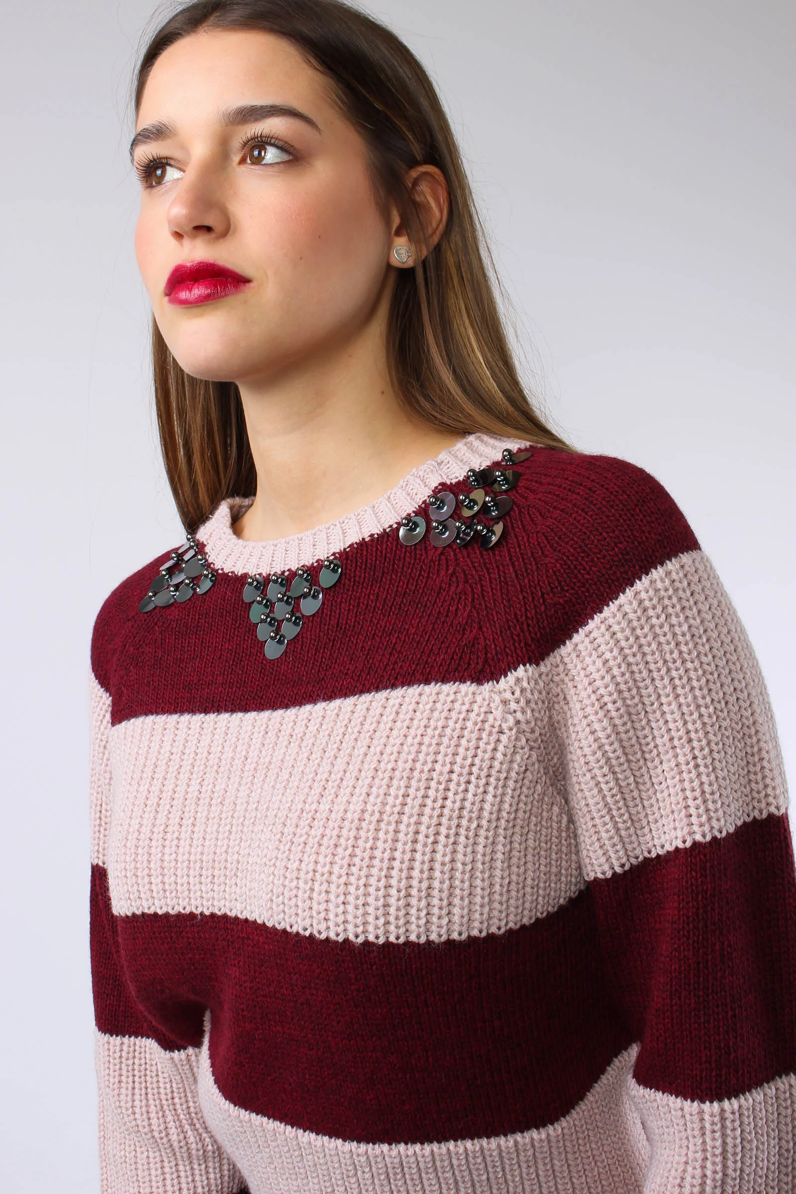 Maglia Riga Paillettes Rosa/bordeaux - immagine 5