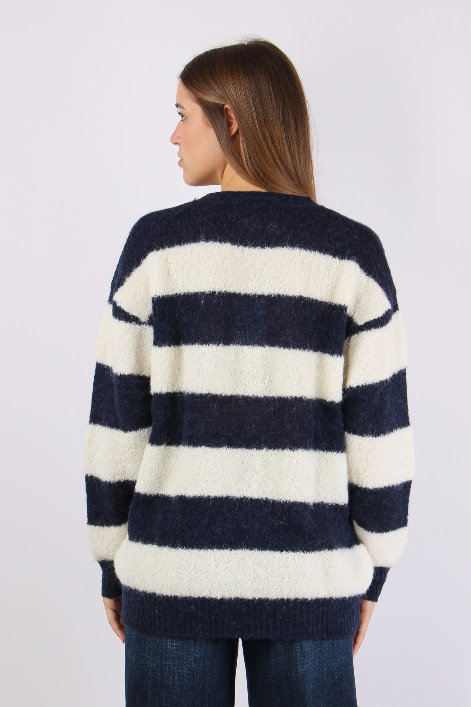 Cardigan Over Riga Bianco/navy - immagine 6