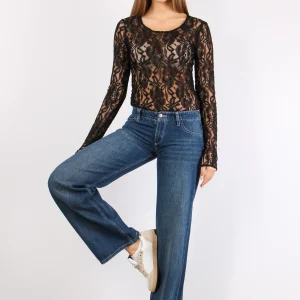 Denim Vita Bassa Gamba Larga Denim Scuro