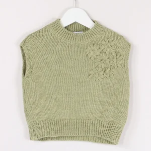 Gilet Fiore Ricamo Verde