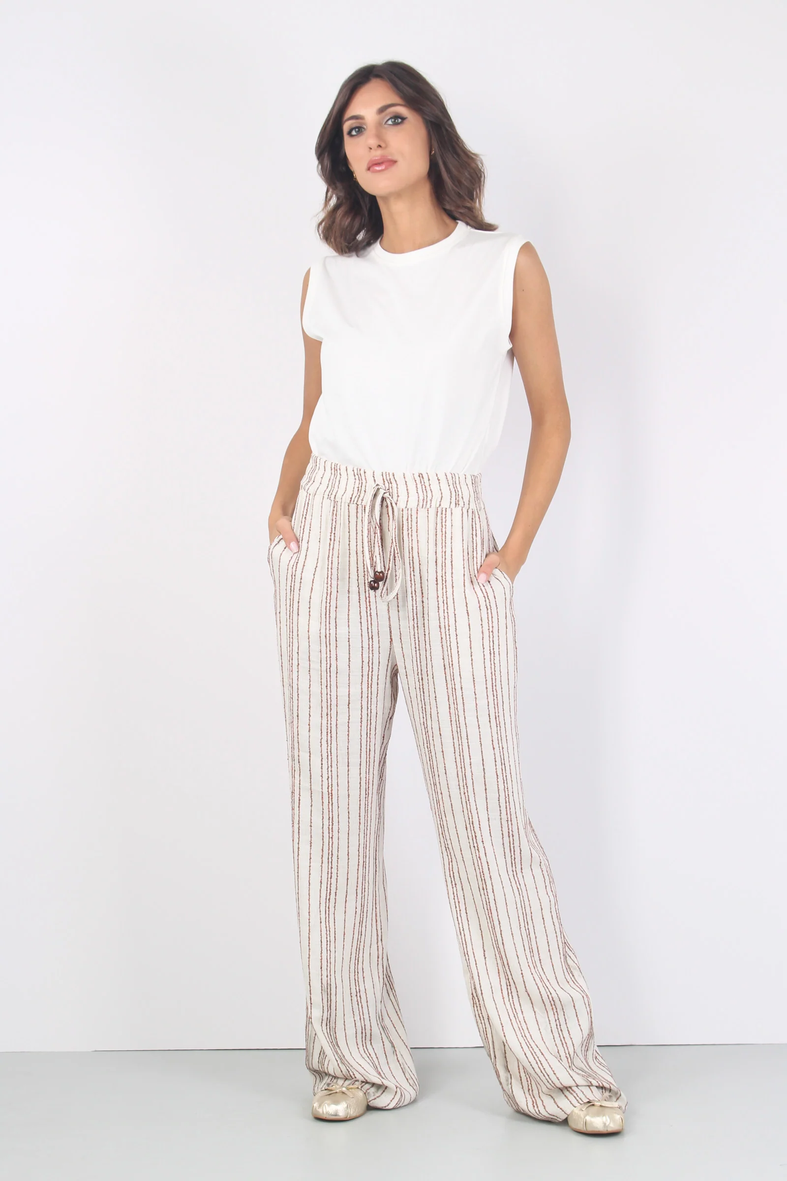 Pantalone Palazzo Riga Panna/coccio - immagine 2