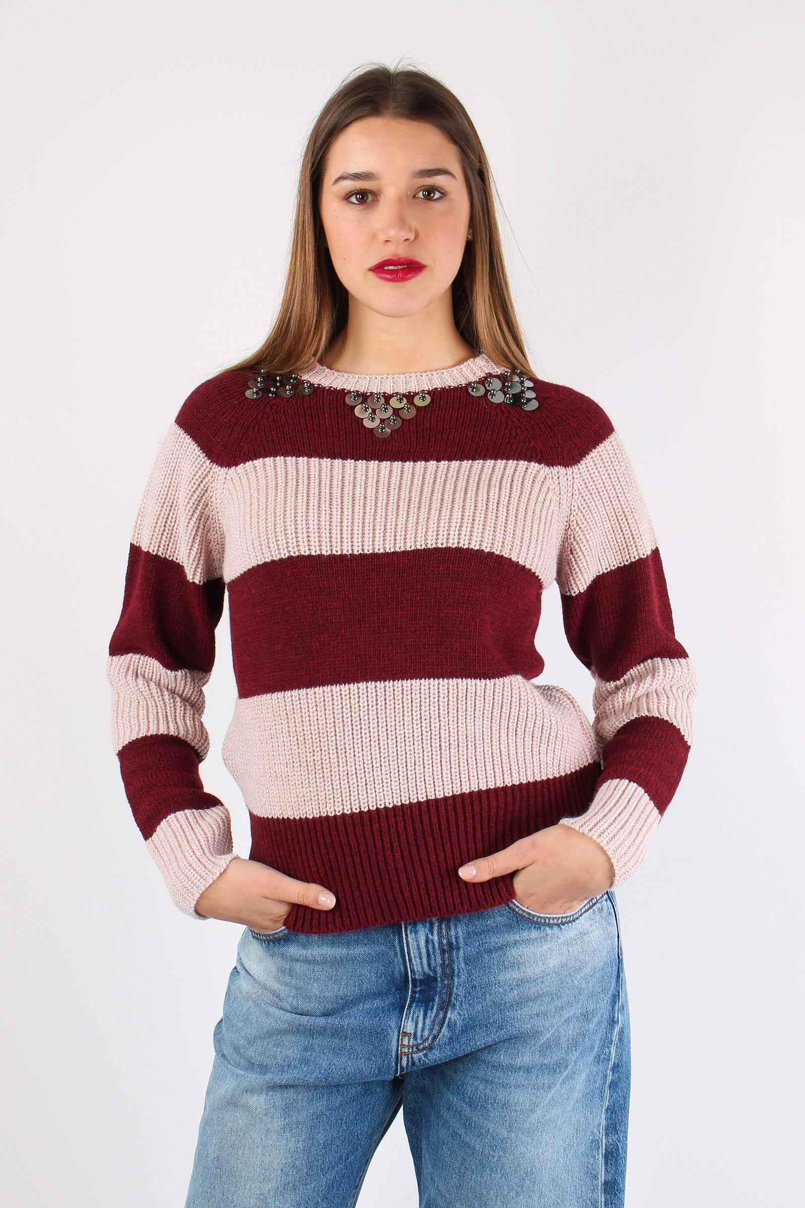 Maglia Riga Paillettes Rosa/bordeaux - immagine 3