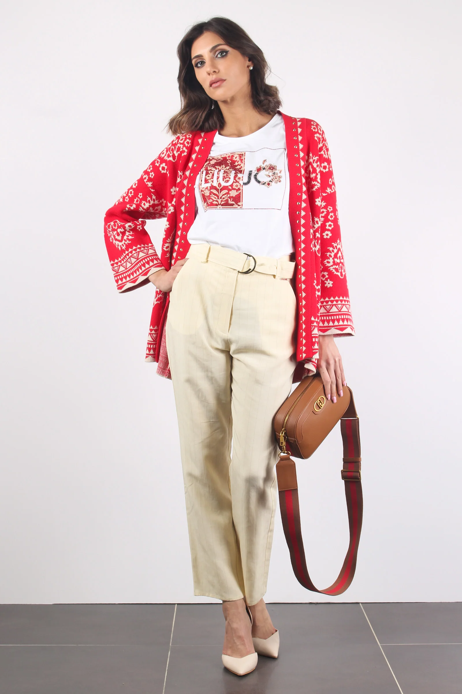 Pantalone Palazzo Cintura Ivoire/camel - immagine 6