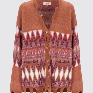 Cardigan in misto lana jacquard destroyed