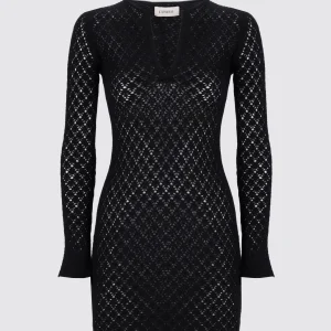 Abito scollo a V in maglia traforata