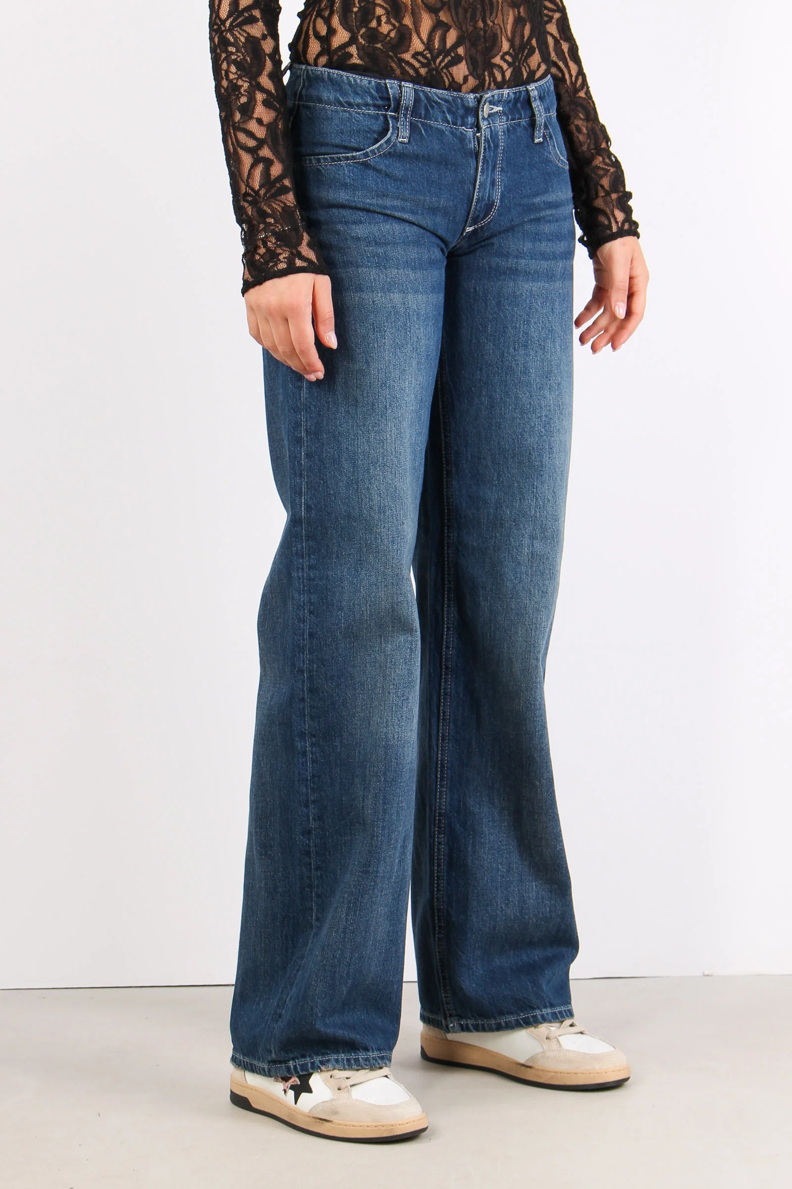 Denim Vita Bassa Gamba Larga Denim Scuro - immagine 6