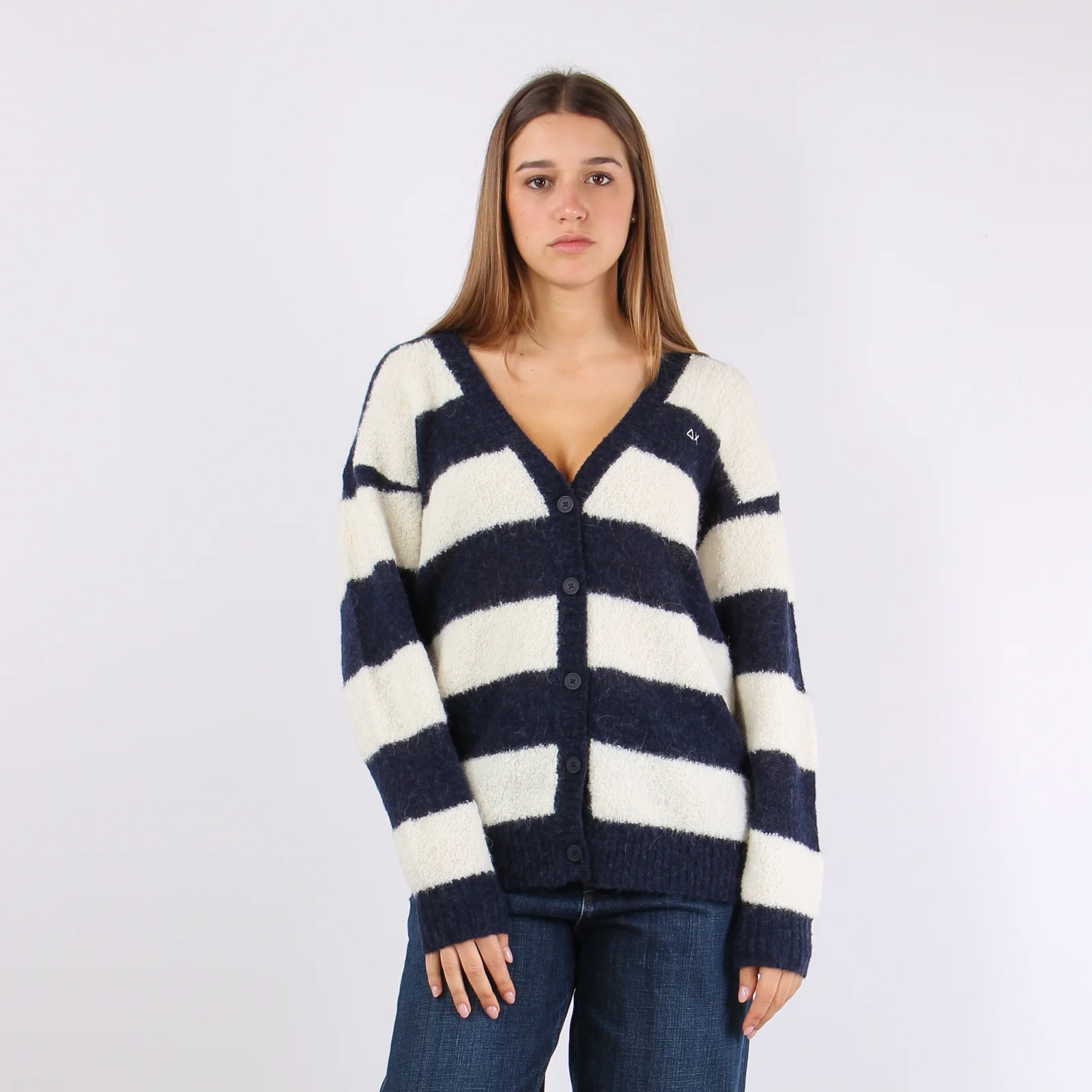 Cardigan Over Riga Bianco/navy - immagine 9